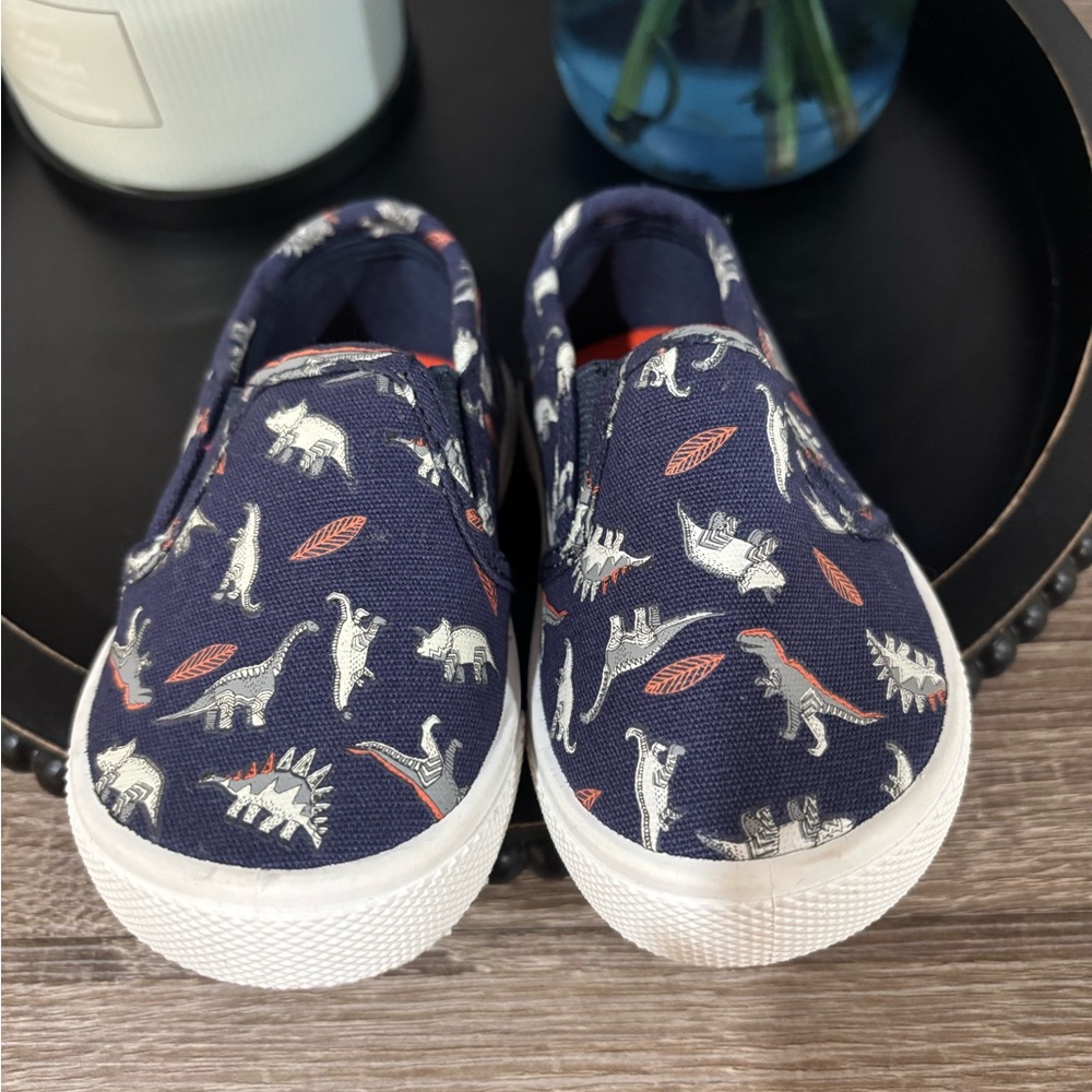 Navy Dinosaur Print Slip-On Shoes for Kids
